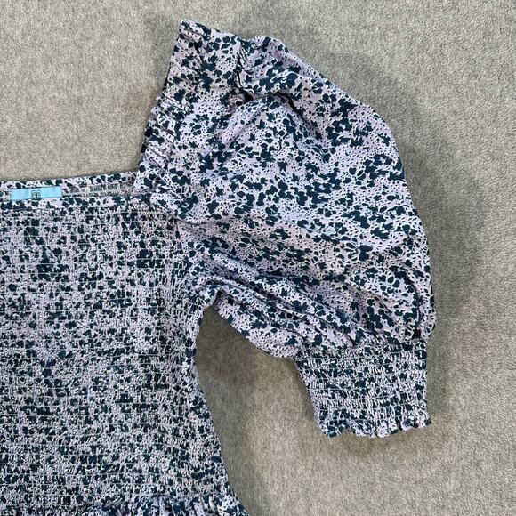 CeCe Puff Sleeve Top Women's Large Purple Floral Square Neck Smocked Ruffle - Picture 3 of 9